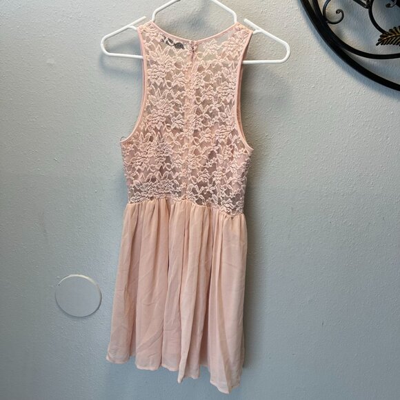 Pink‎ Sleeveless Lace Overlay Skater Dress Sheer Back Zipper sz L party dress - Picture 5 of 15